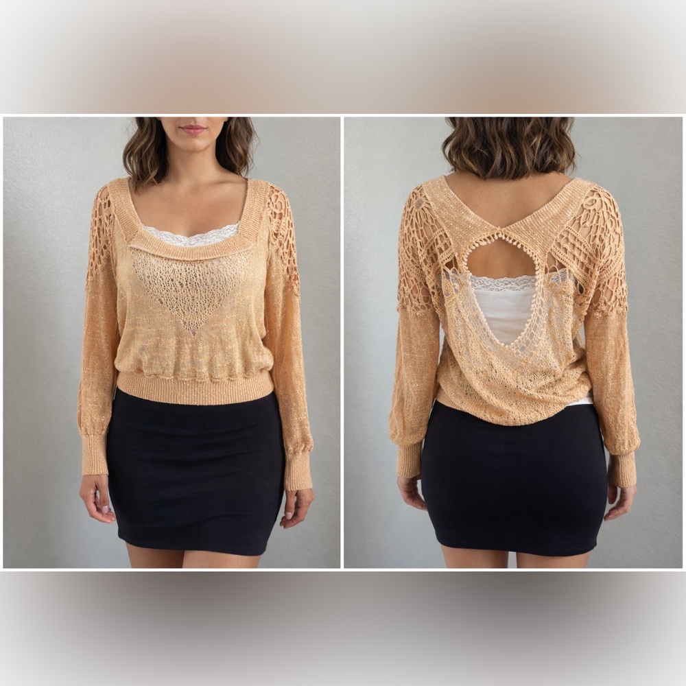 Free People Mimosa Pullover Crochet Knit Top